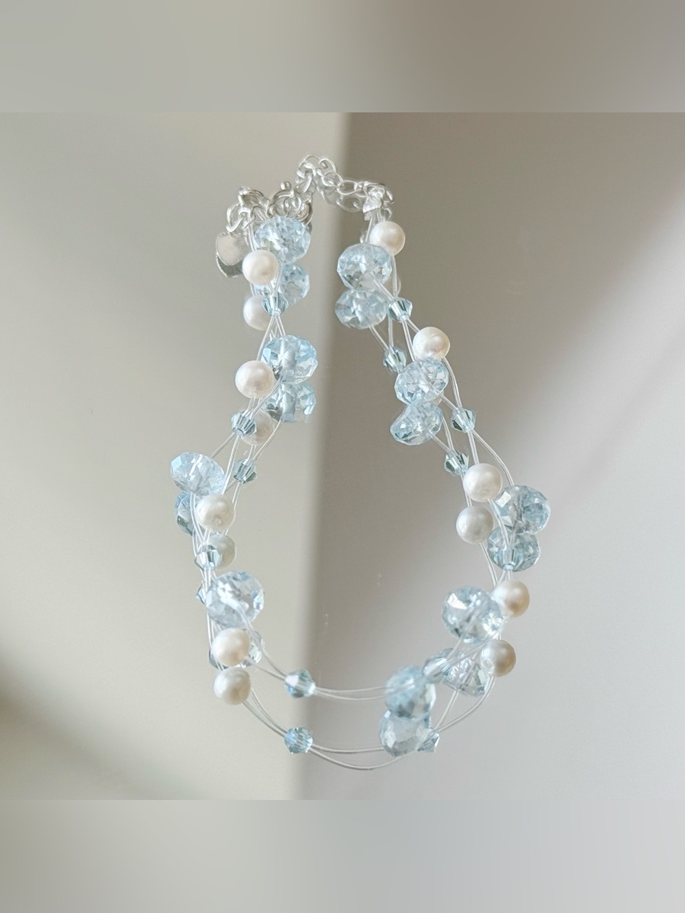 Natural Crystal Bracelet | blue Topaz and pearls